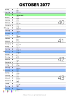 Kalender Oktober 2077 im Hochformat mit Notizbereich
