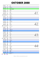 Kalender Oktober 2088 im Hochformat mit Notizbereich