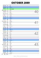 Kalender Oktober 2089 im Hochformat mit Notizbereich