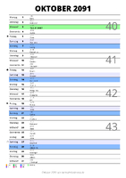 Kalender Oktober 2091 im Hochformat mit Notizbereich