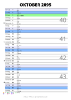 Kalender Oktober 2095 im Hochformat mit Notizbereich