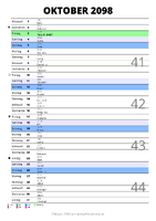 Kalender Oktober 2098 im Hochformat mit Notizbereich