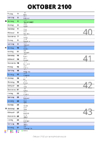 Kalender Oktober 2100 im Hochformat mit Notizbereich