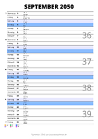 Kalender September 2050 im Hochformat mit Notizbereich