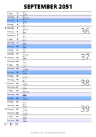 Kalender September 2051 im Hochformat mit Notizbereich