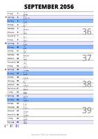 Kalender September 2056 im Hochformat mit Notizbereich