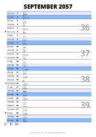 Kalender September 2057 im Hochformat mit Notizbereich