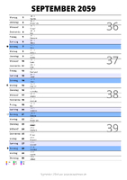Kalender September 2059 im Hochformat mit Notizbereich