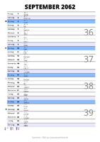 Kalender September 2062 im Hochformat mit Notizbereich
