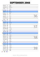 Kalender September 2066 im Hochformat mit Notizbereich