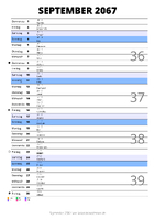 Kalender September 2067 im Hochformat mit Notizbereich