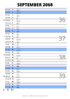 Kalender September 2068 im Hochformat mit Notizbereich