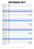 Kalender September 2071 im Hochformat mit Notizbereich