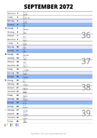Kalender September 2072 im Hochformat mit Notizbereich