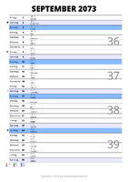 Kalender September 2073 im Hochformat mit Notizbereich
