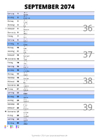 Kalender September 2074 im Hochformat mit Notizbereich