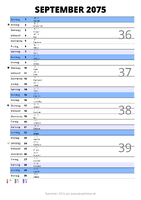 Kalender September 2075 im Hochformat mit Notizbereich
