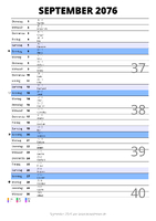 Kalender September 2076 im Hochformat mit Notizbereich