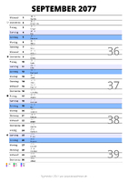 Kalender September 2077 im Hochformat mit Notizbereich