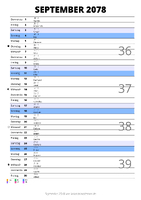 Kalender September 2078 im Hochformat mit Notizbereich