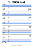 Kalender September 2085 im Hochformat mit Notizbereich