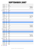 Kalender September 2087 im Hochformat mit Notizbereich