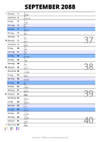 Kalender September 2088 im Hochformat mit Notizbereich