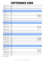 Kalender September 2089 im Hochformat mit Notizbereich