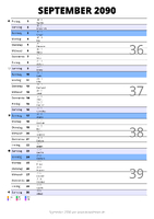 Kalender September 2090 im Hochformat mit Notizbereich