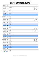 Kalender September 2092 im Hochformat mit Notizbereich