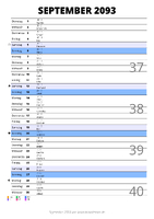 Kalender September 2093 im Hochformat mit Notizbereich