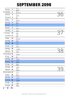 Kalender September 2098 im Hochformat mit Notizbereich