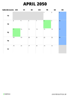 Kalender April 2050 Kalender April 2050 im Hochformat