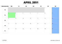 Kalender April 2051 Kalender April 2051 im Querformat
