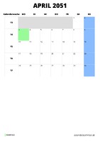 Kalender April 2051 Kalender April 2051 im Hochformat