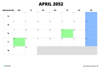 Kalender April 2052 Kalender April 2052 im Querformat