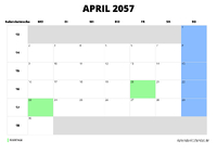 Kalender April 2057 Kalender April 2057 im Querformat