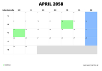 Kalender April 2058 Kalender April 2058 im Querformat