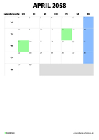 Kalender April 2058 Kalender April 2058 im Hochformat