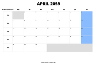 Kalender April 2059 Kalender April 2059 im Querformat