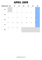 Kalender April 2059 Kalender April 2059 im Hochformat