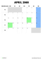 Kalender April 2060 Kalender April 2060 im Hochformat