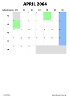 Kalender April 2064 Kalender April 2064 im Hochformat