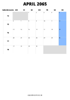 Kalender April 2065 Kalender April 2065 im Hochformat