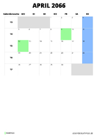 Kalender April 2066 Kalender April 2066 im Hochformat