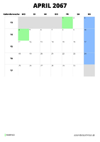 Kalender April 2067 im Hochformat