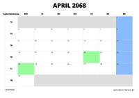 Kalender April 2068 Kalender April 2068 im Querformat