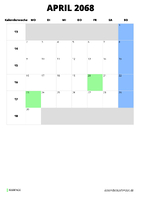Kalender April 2068 Kalender April 2068 im Hochformat