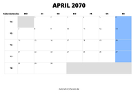 Kalender April 2070 Kalender April 2070 im Querformat