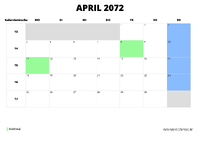 Kalender April 2072 Kalender April 2072 im Querformat